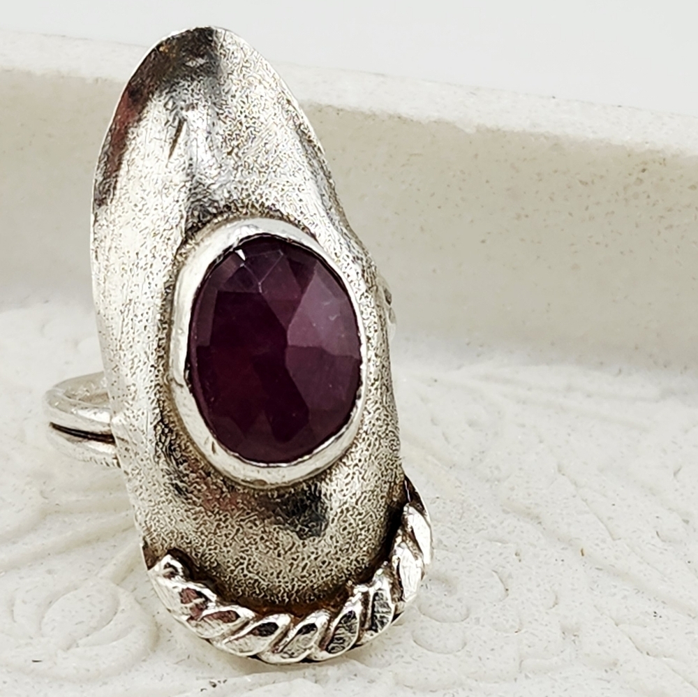 PINK SAPPHIRE SADDLE HANDMADE IN RECYCLED STERLING SILVER METAL SIZE 8